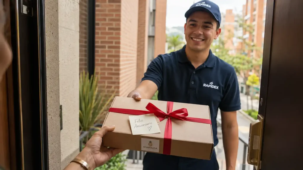 Entrega rápida de una caja de regalo de aniversario Ananassa a domicilio en Bogotá